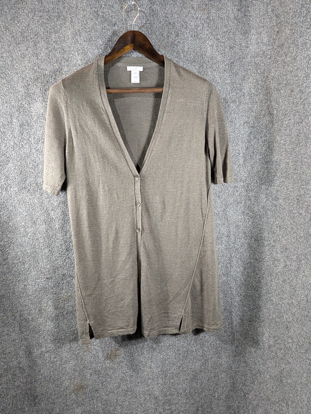 J. Jill Short-Sleeve Button Cardigan in Taupe